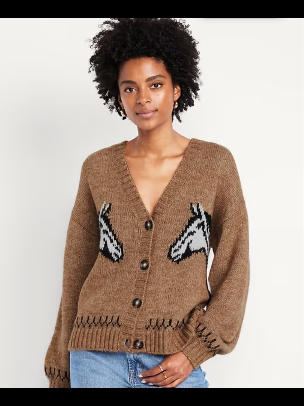 Old Navy Brown Horse Intarsia Button-Front Cardigan